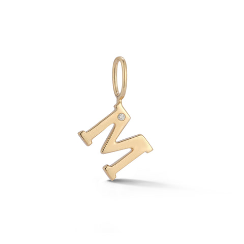 Yellow gold with tiny diamond 'm' initial charm.