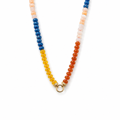 Rondelle Pastel Agate Beaded Necklace With Charm Clasp