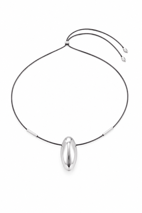 Santa Fe Black Leather Cord With Silver Pendant