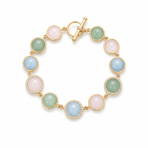Eclipse Bracelet With Aventurine, Rose Quartz, Aquamarine, And Diamonds