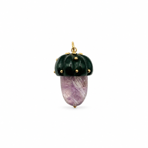 Carved Stone Acorn Pendant With Gold Balls