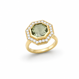 Prasolite and Diamond Bia Ring