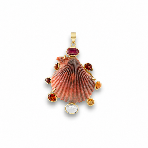 Orange Shell Sunset Halo With Garnet, Citrine, And Tourmaline