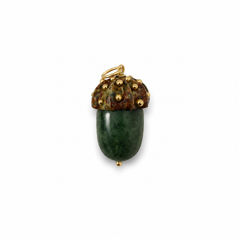 Carved Stone Acorn Pendant With Gold Balls