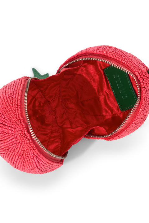 Red beaded tomato bag with a red lining. 