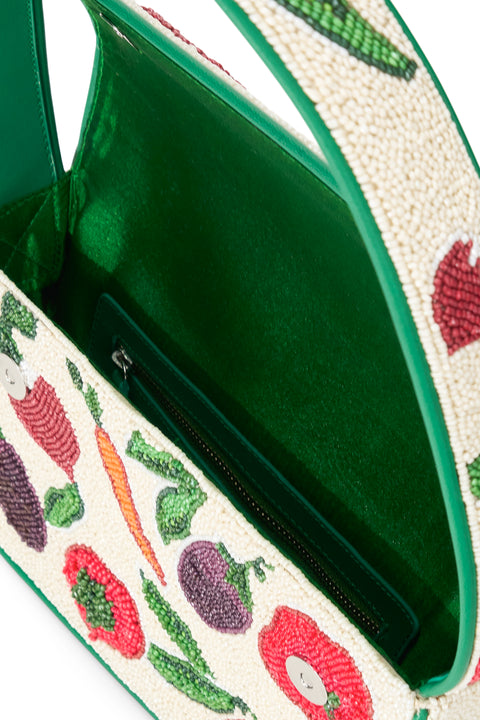 Handbag with vegetable pattern on a white background