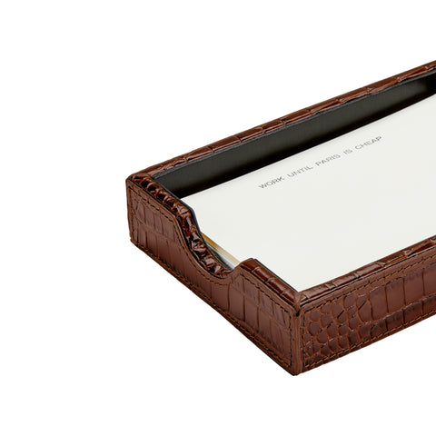 "Work Until Paris Is Cheap" Brown Crocodile Leather Memo Tray