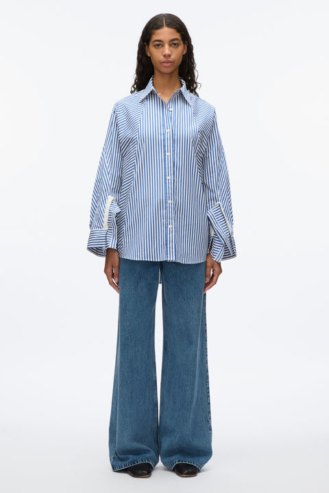 Striped Shirt With Cascade Drape Sleeve