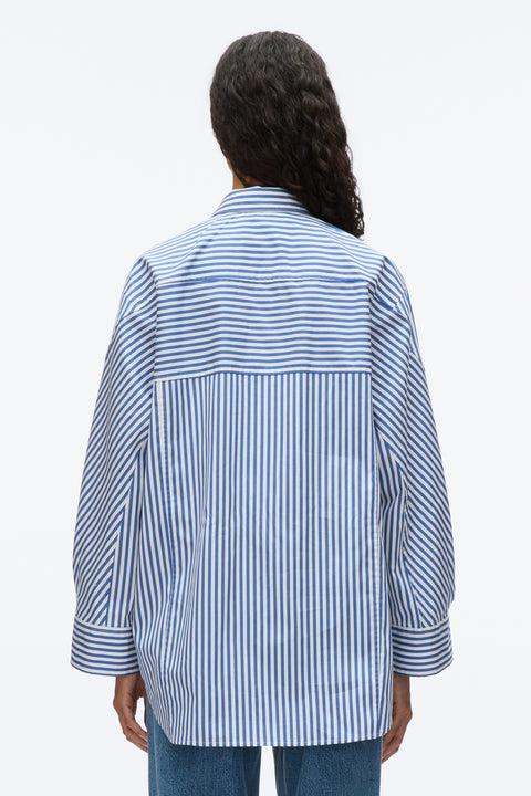 Striped Shirt With Cascade Drape Sleeve