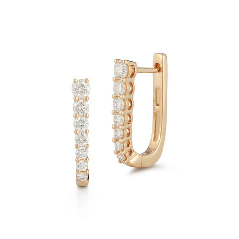 Yellow gold and diamond 'U' shaped hoop earrings.