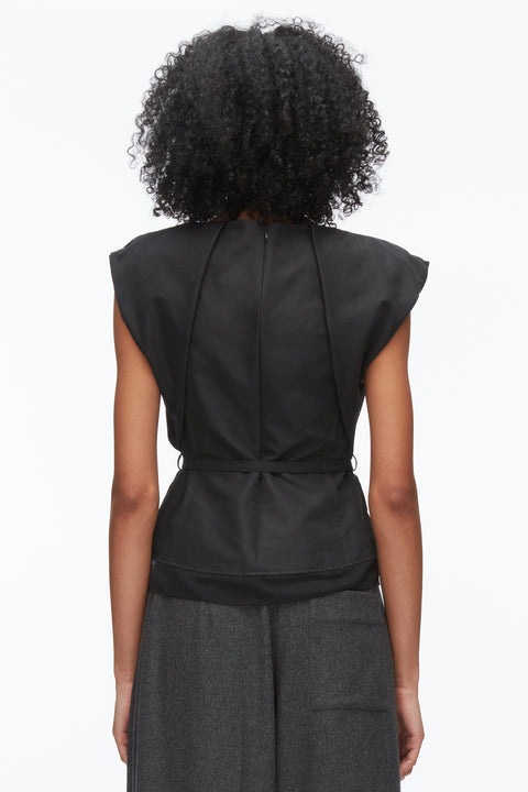 Sleeveless Bow Draped Top With Belt