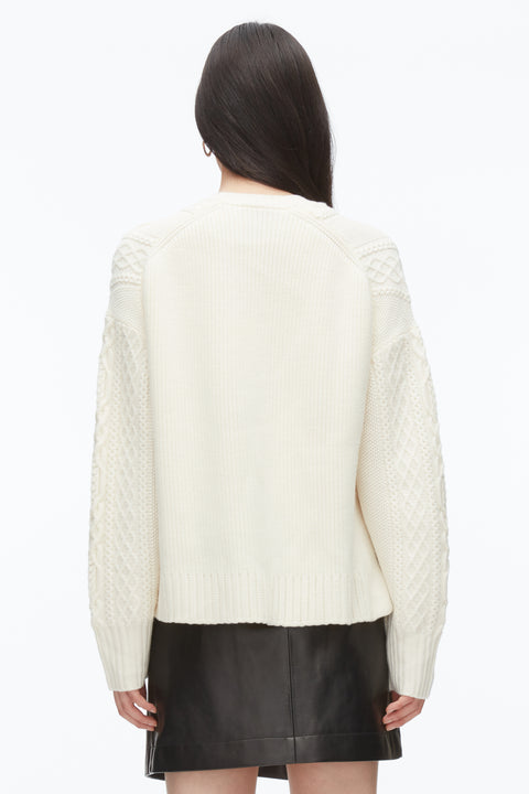 Cable Long Sleeve Double Layer Crewneck Pullover