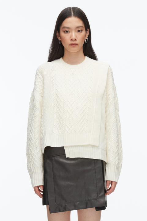 Cable Long Sleeve Double Layer Crewneck Pullover