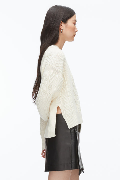 Cable Long Sleeve Double Layer Crewneck Pullover
