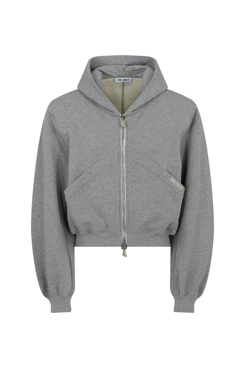 Gray hoodie with a zipper on a white background