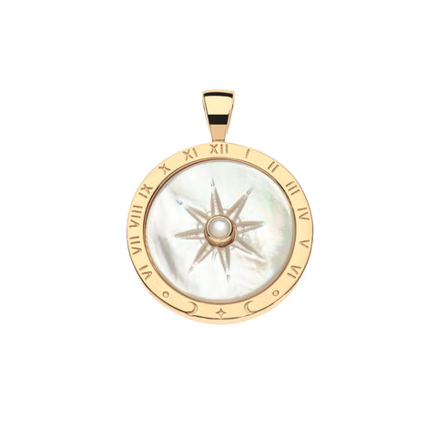 FOREVER Sundial Carved Mother Of Pearl Pendant Necklace