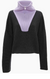 Ghost image of the cropped funnel neck zip jumper with purple neck and dark gray body.