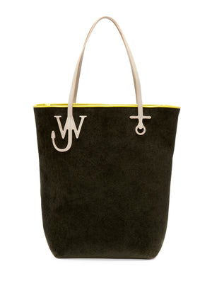 Green khaki tote back with cream leather handles with JW logo.