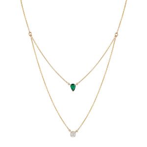 Emerald And Diamond Duo Chain Pendant Necklace