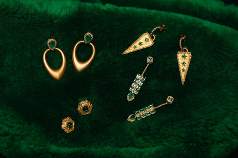 Vajra Nivara Emerald Diamond Earrings