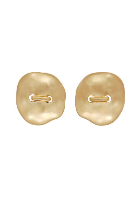 Pair of gold oversized earrings on a white background
