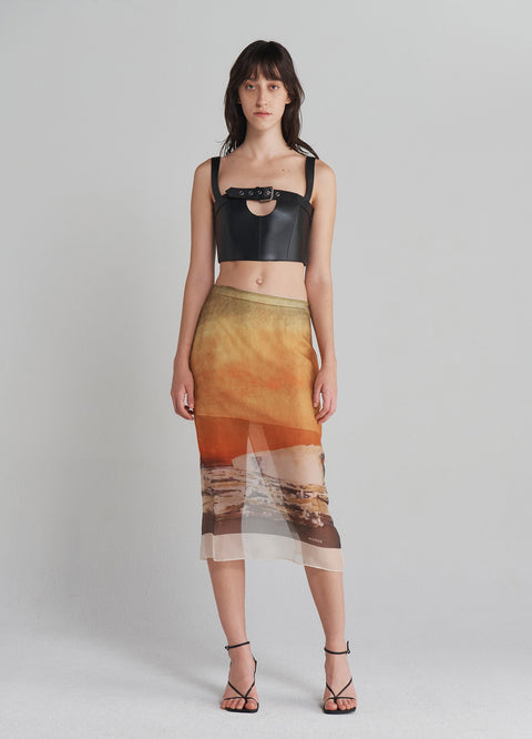 Printed Organza Pencil Skirt