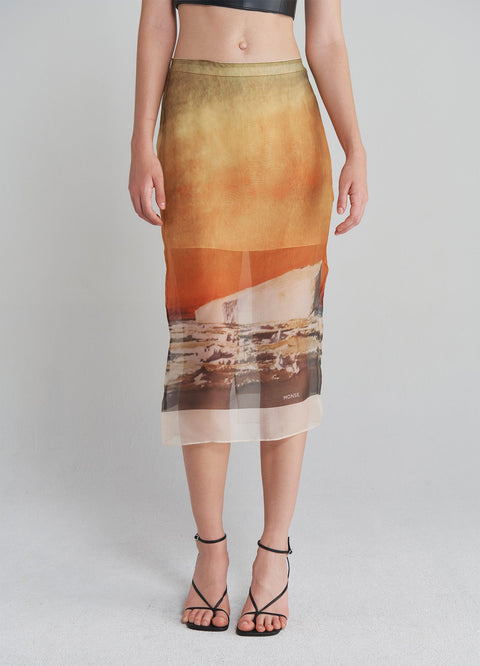 Printed Organza Pencil Skirt