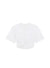 Ghost image of the ruched white cropped tee on a white background