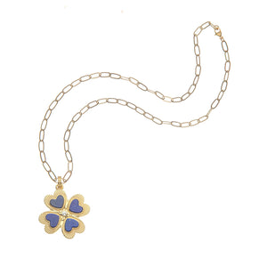 LUCKY In Love Clover Pendant With Lapis Drawn Link Chain