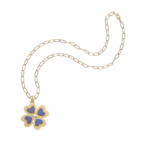 LUCKY In Love Clover Pendant With Lapis Drawn Link Chain