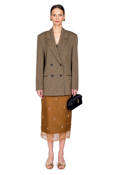 Slub Herringbone Double-Breasted Blazer