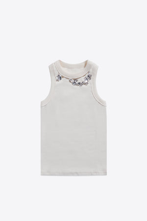 Distressed Crystal Rib Knit Tank Top