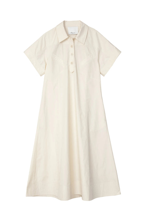 Beige polo midi dress with short sleeves on a white background
