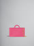 Front of the pink clutch wallet with gold chain