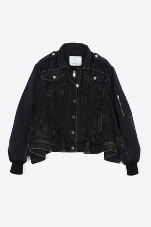 Hybrid Denim Flight Jacket W Flounce Hem