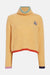 Ghost image of the yellow wool sweater with multi pastel trim on a white background