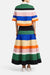 Model facing the back in the multicolor stripe midi skirt