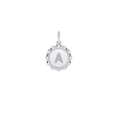 White gold and diamond scalloped initial "A" charm.