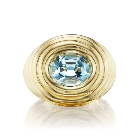 Ripple Pinky Ring With Oval Aquamarine