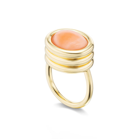 Scuba Ring With Vintage Salmon Coral Cabochon