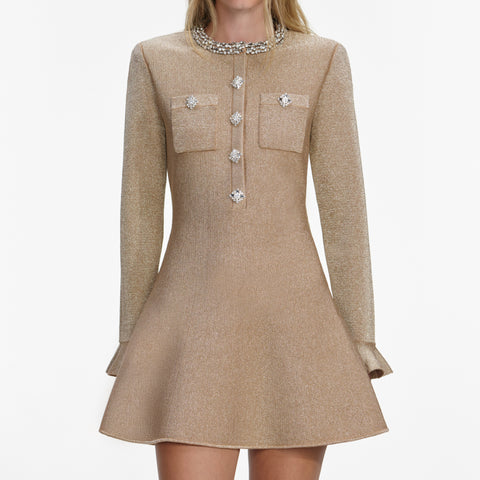 Crystal Trim Knit Mini Dress