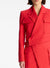 Close up of the red cropped blazer on a model