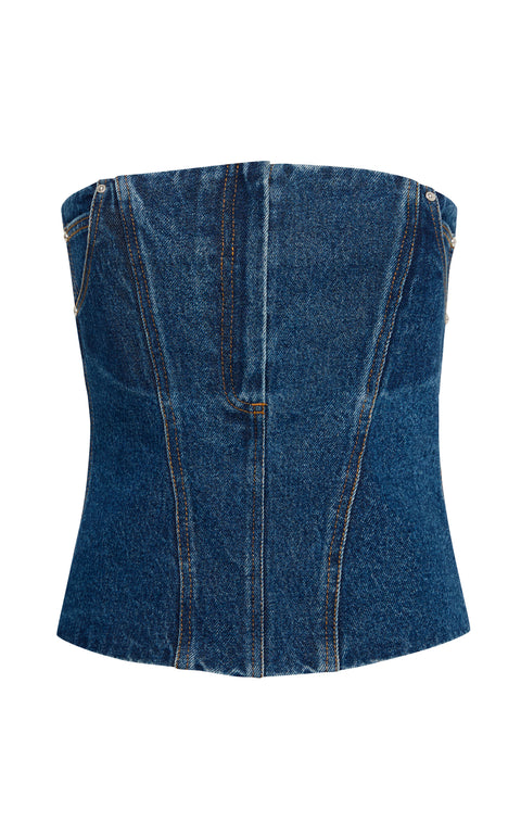 Ghost image of the front of the jo denim corset top.