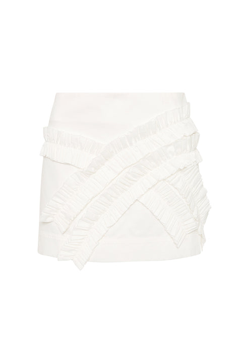 Ghost image of the kendra frill mini skirt in white.