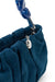 A look at the silver hardware and zipper on the blue suede bean bag