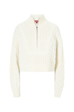 Cream cropped hampton sweater with quarter zip.