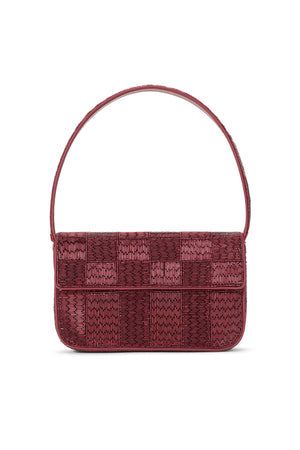 Red wine colored beaded shoulder bag.