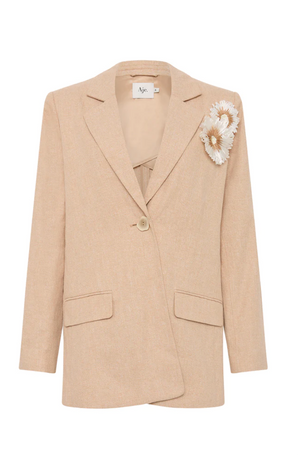 Ghost image of the evoke tailored jacket in ivory and natural with floral embellishment.