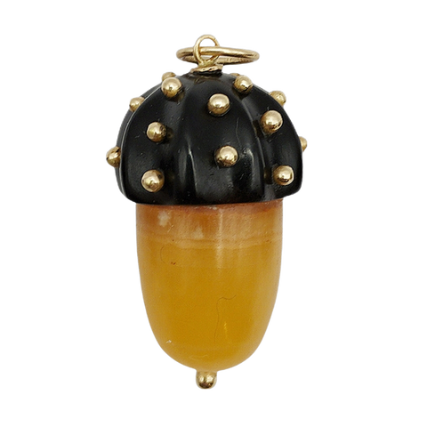 Carved Stone Acorn Pendant Yellow Onyx