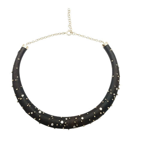 Diamond And Gold Studded Wood Collar